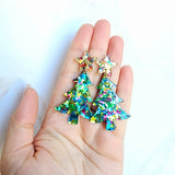 Christmas Tree Dangle Earrings - Green Sparkle