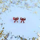 Bow Stud Earrings - Red Sparkle
