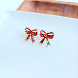 Bow Stud Earrings - Red Sparkle