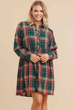 Button-Up Plaid Babydoll Dress - Hunter Green