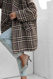 Houndstooth Collared Neck Long Sleeve Coat with Pockets