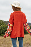 Crochet Floral Printed Long Sleeve Knit Cardigan - Beige or Rust