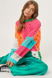 Color Block Distressed Sweater - Pastel or Neon Multi