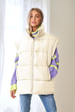 Oversized Drop Shoulder Puffer Vest - Cream