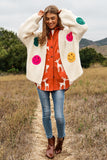 Fuzzy Smiley Face Bell Sleeve Cardigan Sweater