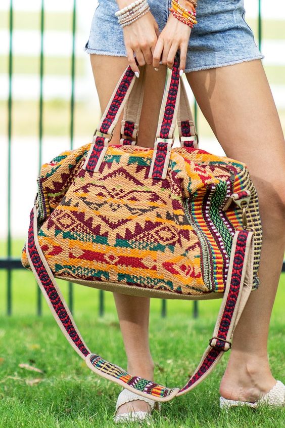 Aztec Boho Woven Duffle Weekender Bag - Karma