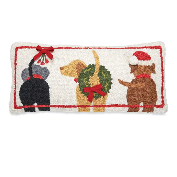 Three Dogs Hooked Wool Holiday Pillow