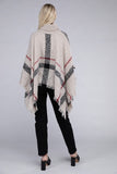 Turtleneck Plaid Knit Sweater Poncho - Ivory or Black