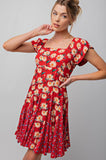 Floral Mixed Print Swing Dress - Scarlet Red