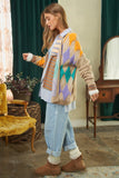 Plush Argyle Button Front Oversized Knit Cardigan - Teal or Taupe