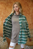 Striped Button Down Shacket - Green or Taupe