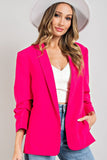 Rouched Sleeve Blazer - Hot Pink