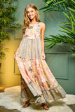 Mixed Print Floral Boho Maxi Dress - Sage or Pink