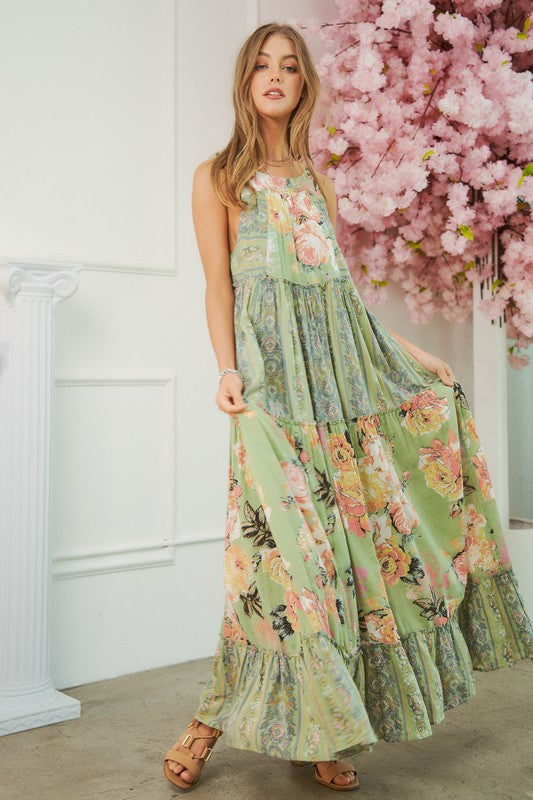 Mixed Print Floral Boho Maxi Dress - Sage or Pink – Rust and Rose Boutique