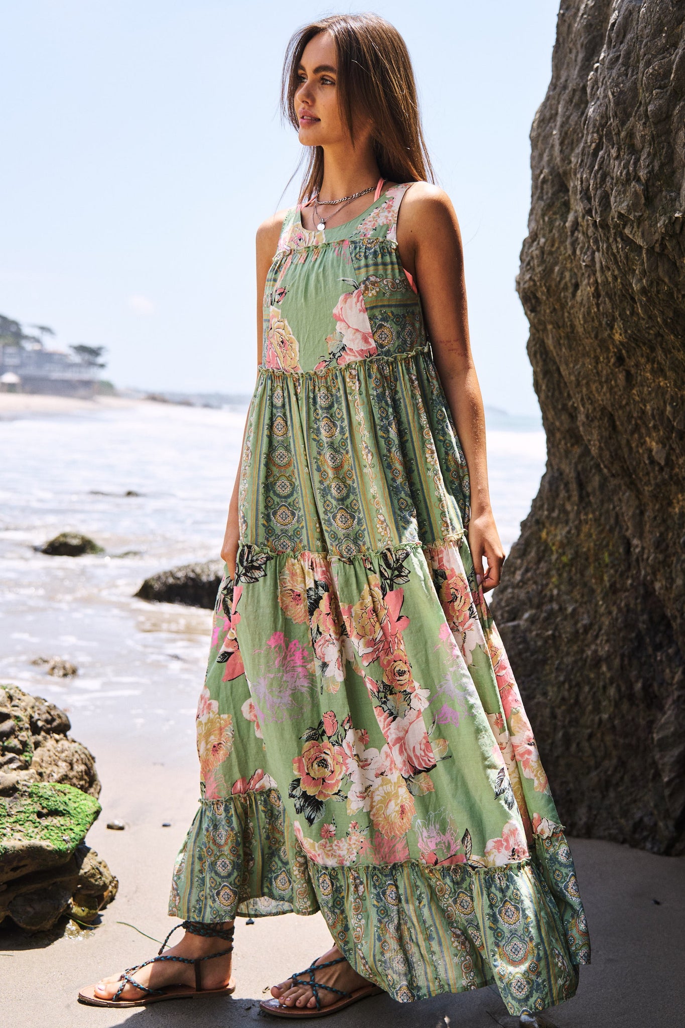 Boho Maxi Dress, Sundress, Wild Floral in Green Mint – Wild Rose Boho