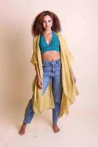 Woven Long Line Kimono - Copper, Mustard, Charcoal, Sage or Gray