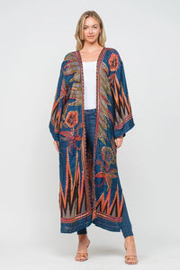 Yarn Stitch Embroidered Duster Kimono - Sapphire