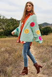 Fuzzy Smiley Face Bell Sleeve Cardigan Sweater