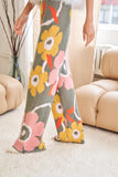 Flower Print Casual Cozy Wide Leg Pants - Grey or Sage