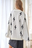 Lightning Bolt Oversized Balloon Sleeve Cardigan Sweater - Black or White