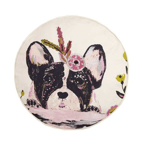 Floral Frenchie Embroidered Pillow - French Bulldog