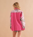 Corduroy Aztec Contrast Button Up Shacket - Hot Pink