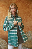 Striped Button Down Shacket - Green or Taupe