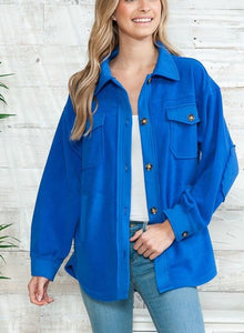 Game Day Oversized Fleece Shacket - Royal Blue