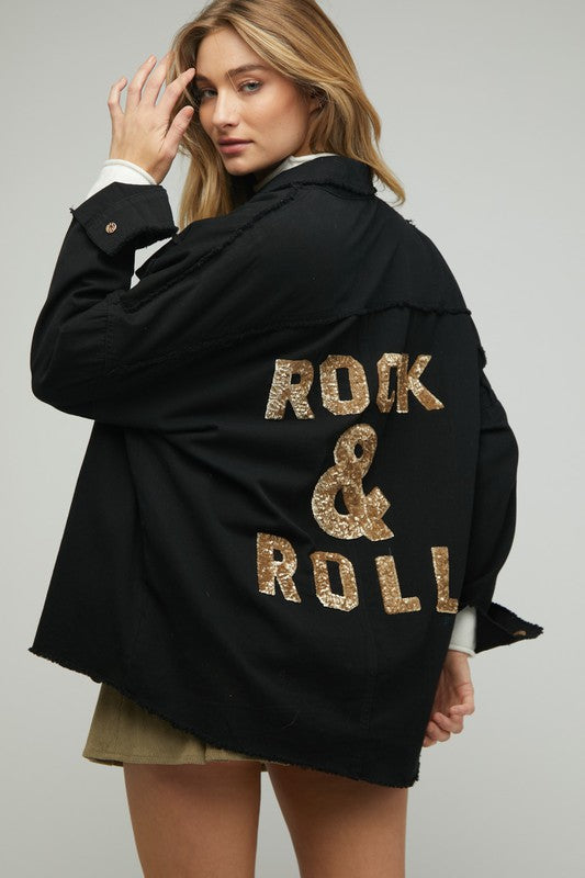 Rock & Roll Sequin Twill Shacket - Black or Gray