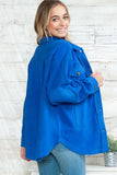 Game Day Oversized Fleece Shacket - Royal Blue