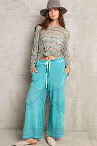 POL Loose Knit Culotte Pants - Aqua Green