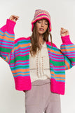 Chunky Knit Striped Open Sweater Cardigan - Neon or Black