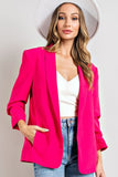 Rouched Sleeve Blazer - Hot Pink