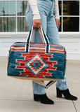 Aztec Boho Woven Duffle Weekender Bag - Blue / Rust