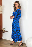 Silk Blend Leopard Print Kaftan Maxi Dress - Blue