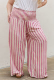 Wide Leg Striped Palazzo Pants - Washed Pink