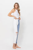 High Rise Color Block Crop Jeans by Flying Monkey