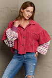 POL Cozy Era Sweater Sleeve Corduroy Jacket - Strawberry