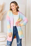 Multicolored Gradient Open Front Long Cardigan - Pastel