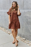 Leopard Ruffle Sleeve Mini Dress - Ochre