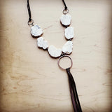 White Turquoise Necklace with Long Leather Tassel