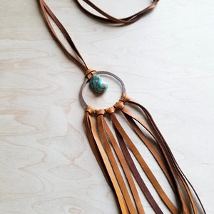 Tan Leather Dream Catcher with Turquoise Chunk