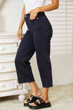 Judy Blue High Waist Tummy Control Garment Dyed Wide Cropped Jeans - Navy