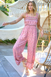 Floral Smocked Ruffle Jumpsuit - Pink or Olive