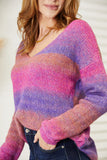 Rib-Knit V-Neck Knit Pullover - Multi