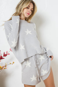 Soft Long Sleeve Star Print Top and Short Lounge Set