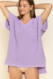 Slouchy V-Neck Sweater - Short Sleeve - Lavender or Salmon