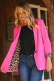 Leopard Lined Cuffed Blazer - Hot Pink