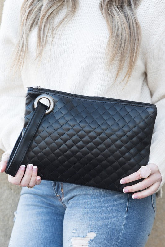 Quilted Wristlet Clutch - Black, Blush, Gray or Camel