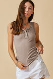 Kealy Henley Ribbed Tank Top - Mocha, Pink or Turquoise
